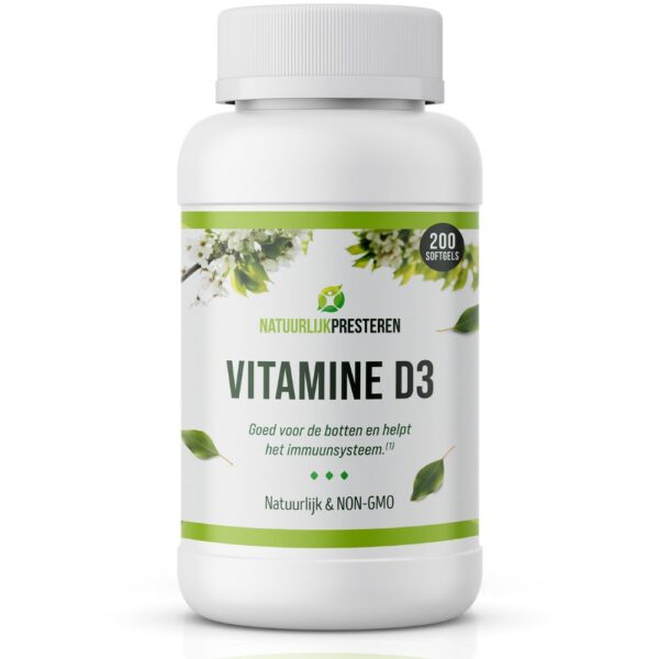 Vitamine D3 - 200 caps - 25 mcg Cholecalciferol in Olijfolie - 1 per dag