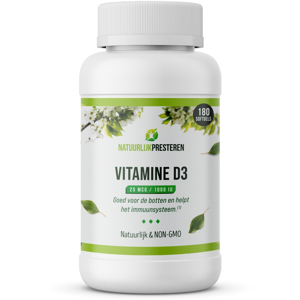 Vitamine D3 - 180 caps - 25 mcg Cholecalciferol in Olijfolie - 1 per dag