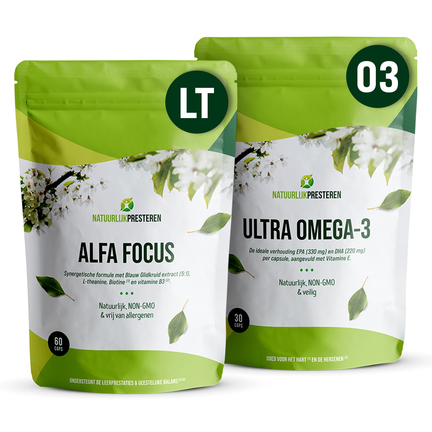 L-theanine, Omega-3&Glidkruid pakket - 1 maand - natuurlijke ingrediënten - hoge dosering omega-3